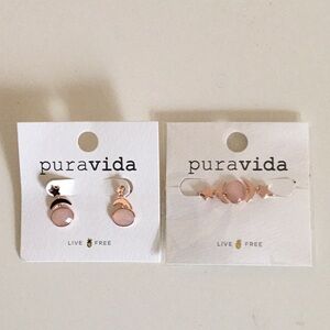 Pura Vida Rose Gold Earring and Necklace Set with Light Pink Gemstone